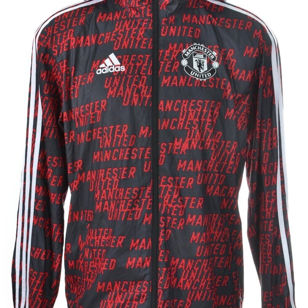 Adidas Manchester United Nylon Glanz Anthem Jacket Red Black Mens Size L
